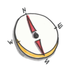 A drawing of a compass