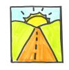 Patti Dobrowolski's drawing of a road leading towards a sun